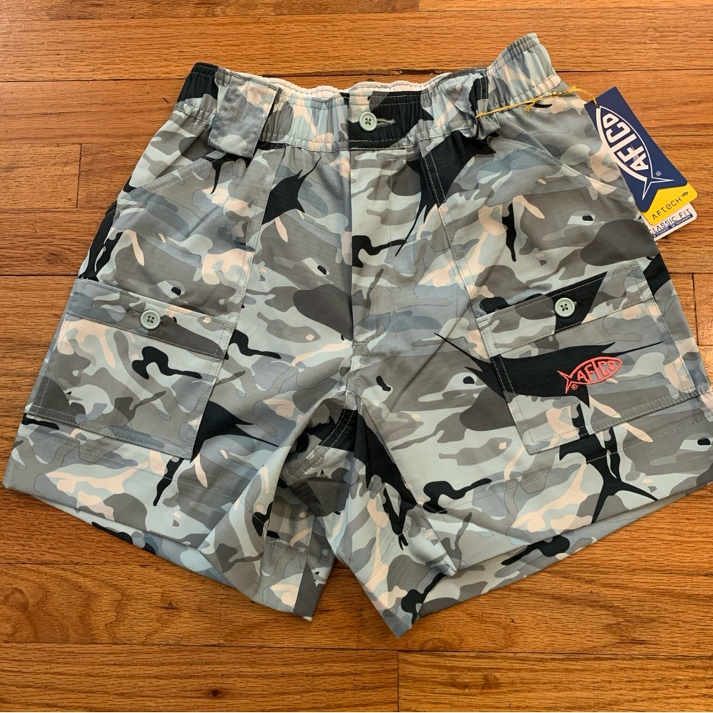 AFTCO Grey Camouflage Cargo fishing Shorts 28